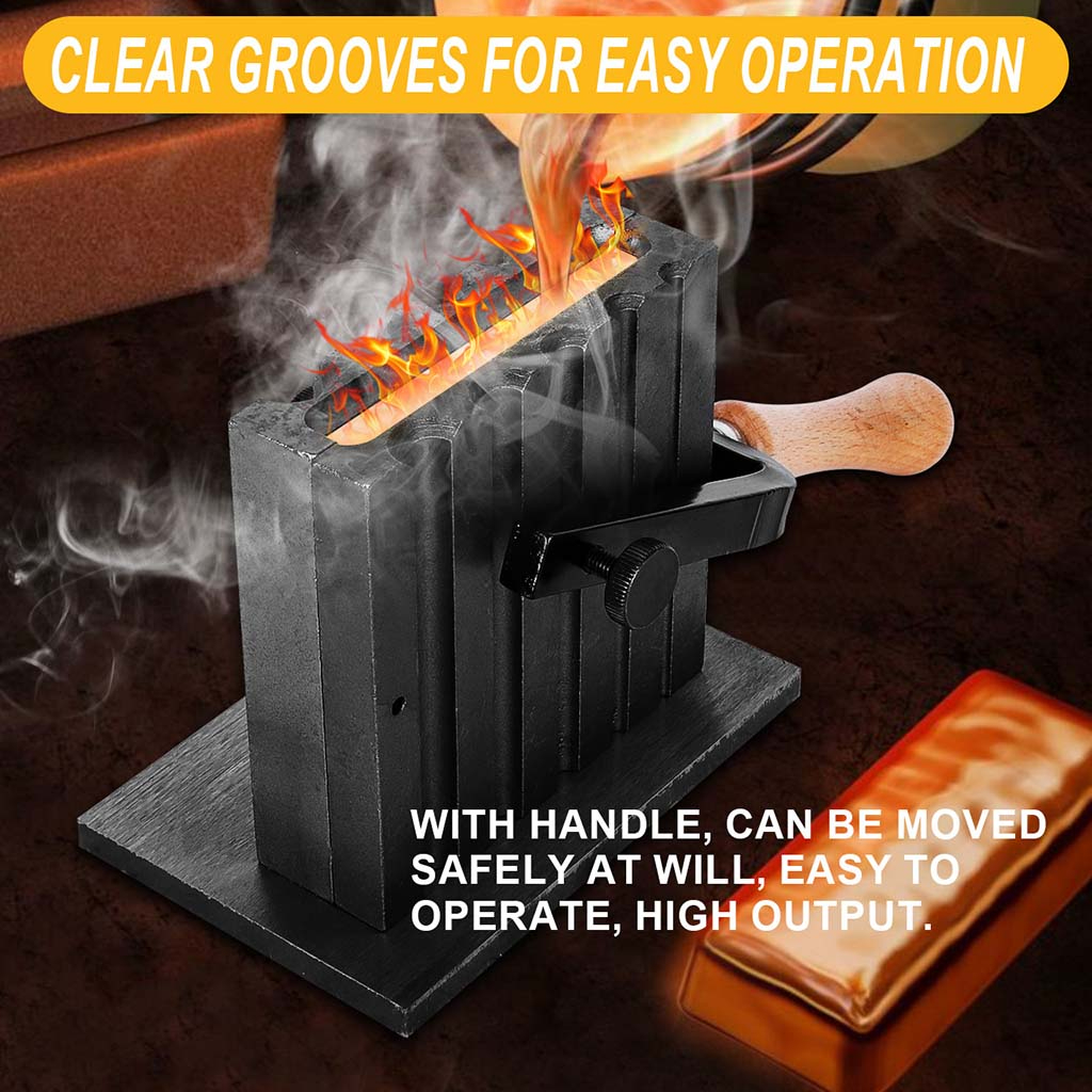 Reversible Wire Plate Ingot Mold with Wooden Handle for Gold, Silver, and Metal Casting